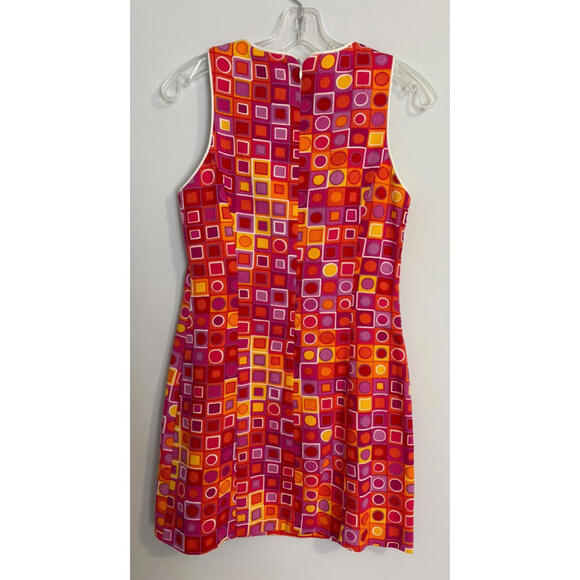 Vintage JSC Mini Dress Sleeveless Goemetric Print Pink Orange Size 8 Retro 60's - Picture 3 of 9